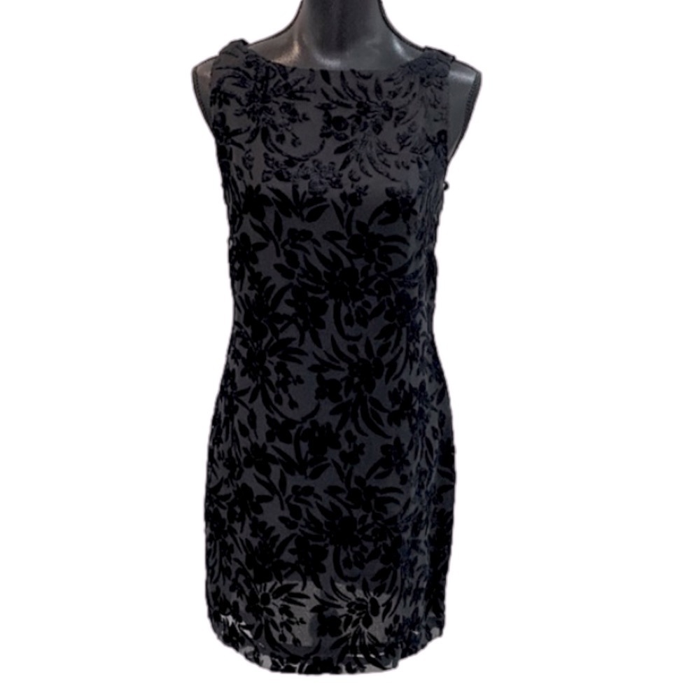 VINTAGE Ann Taylor Black BurnOut Velvet Sleeveless Sheath Cocktail Dress 8P